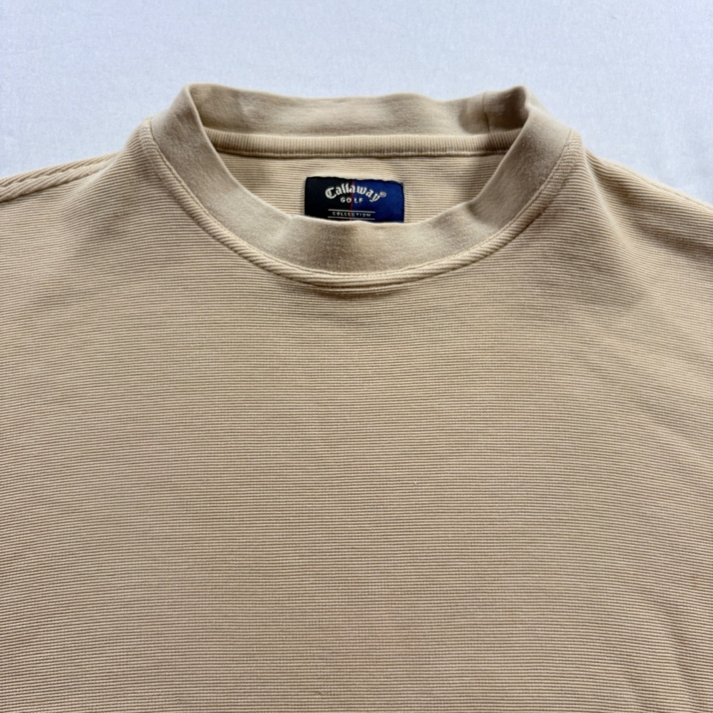 Callaway Golf Sweater Mens Large Tan Silk Cotton Ribbed Pullover Crew Neck L